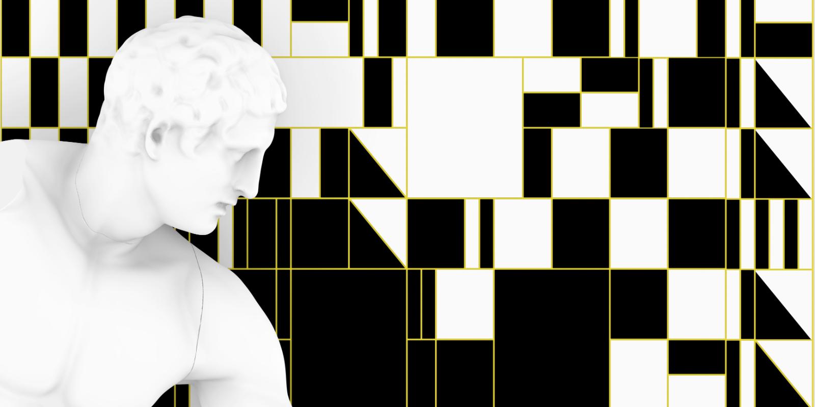 white sculpture on black and white background